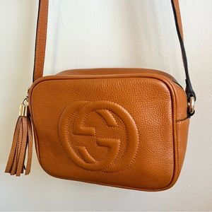 GUCCI Pebbled Calfskin Small Soho Disco Bag Brown